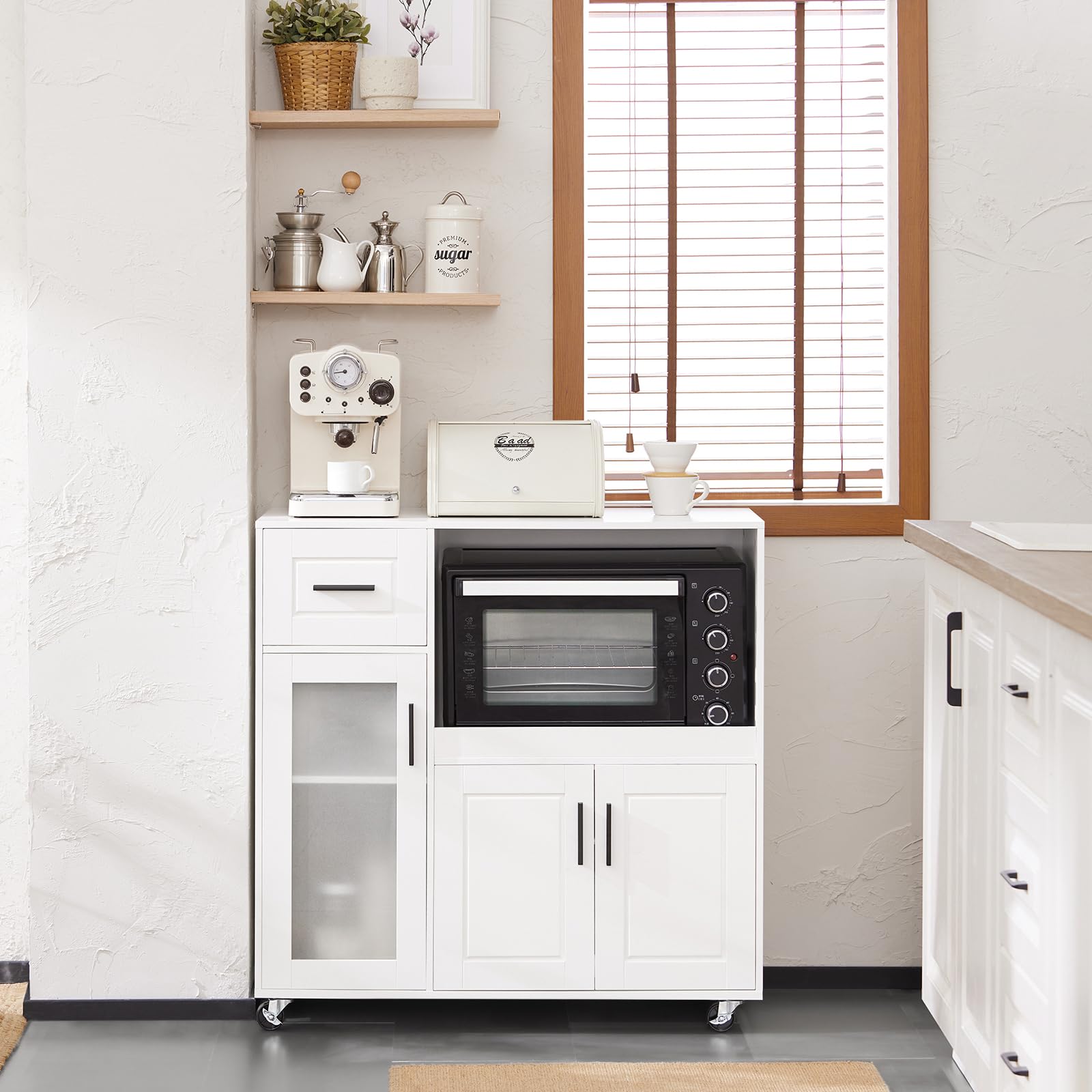 SoBuy Carrello da Cucina, Isola Cucina con Ruote, Mobili da Cucina, Supporto per Microonde, Carrello Mobile per Sala da Pranzo e Ufficio 88,5 x 40 x 89 cm Bianco FSB78-W