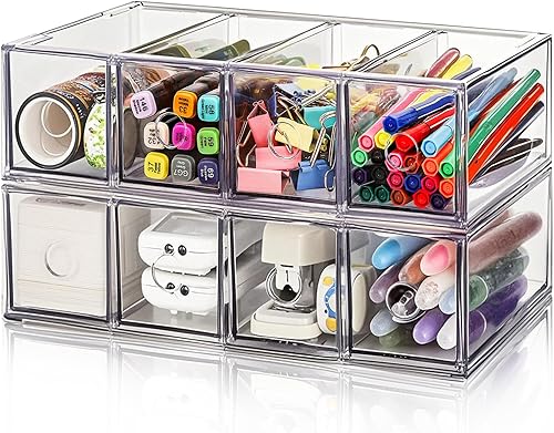 Paquete de 2 organizadores de cajones de almacenamiento de acrílico, organizador de almacenamiento de bolígrafos y marcadores para escritorio,
