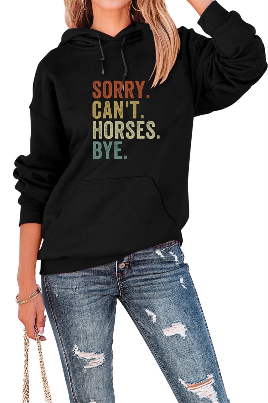 AMOERI Sorry Can't Horses Bye Funny Retro Horse For Horses Lover Pullover Hoodie Sweatshirt (Color : Black, Size : L)