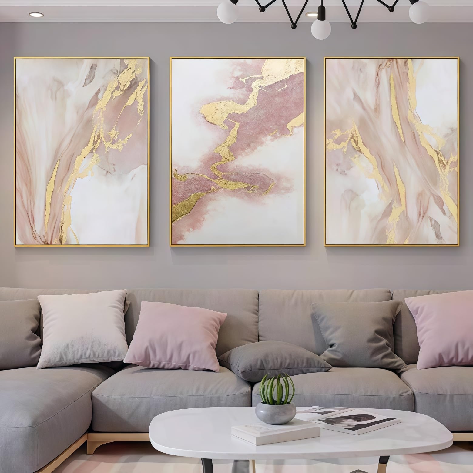 Photo 1 of Pink Abstract Canvas Wall Art For Living Room, Large Gold Abstract Painting Water Flow Shape For Bedroom, Framed Modern Wall Pictures for Home Decor Ready to Hang 28x60 inches