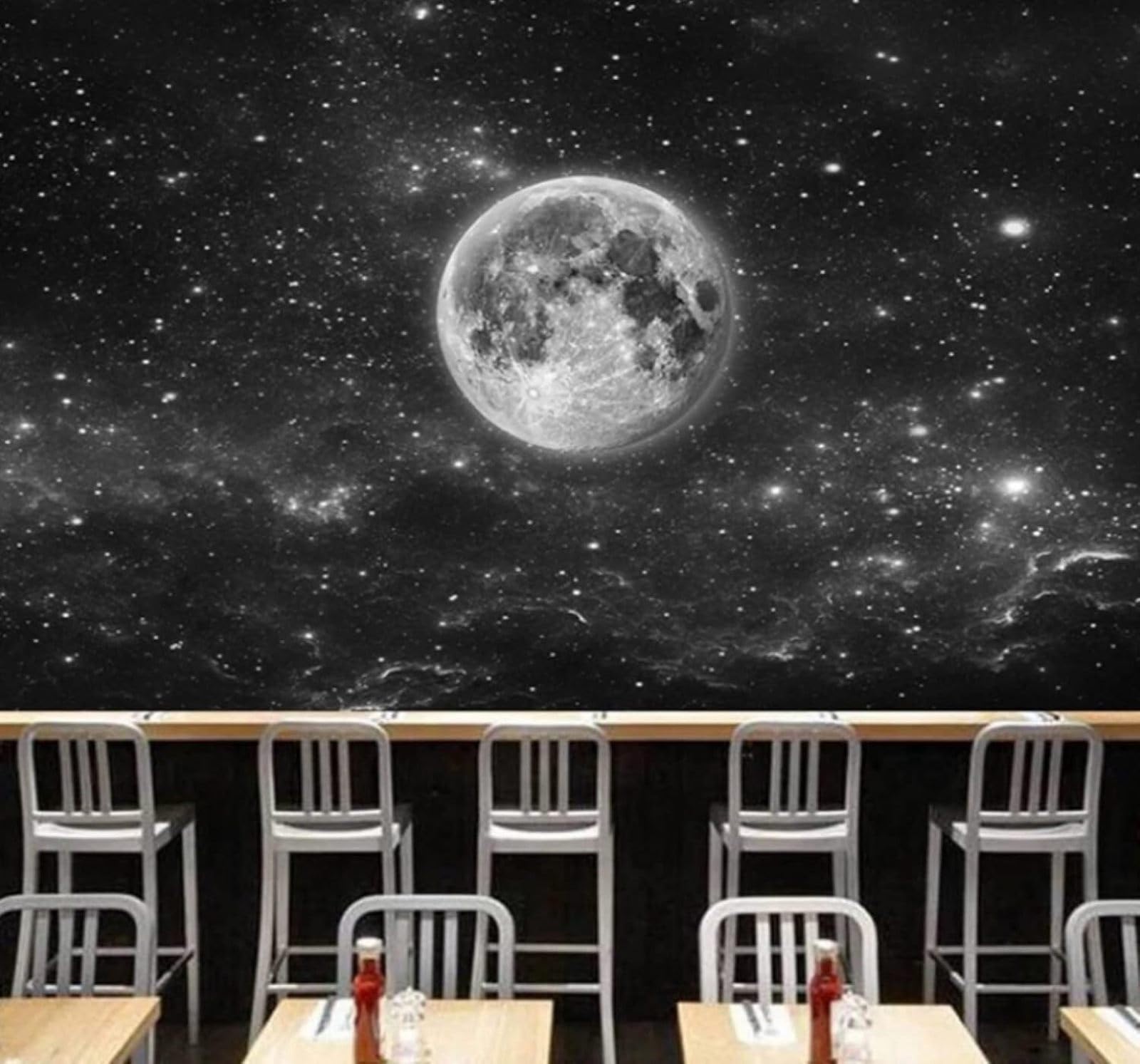 XLMING Three Dimensional Black and White Starry Sky Universe Planets 3D Wallpaper Luxury Silk Study Dining Feature Sofa Grey Bedroom Living Room Tv Decorative Wall-350cm×256cm