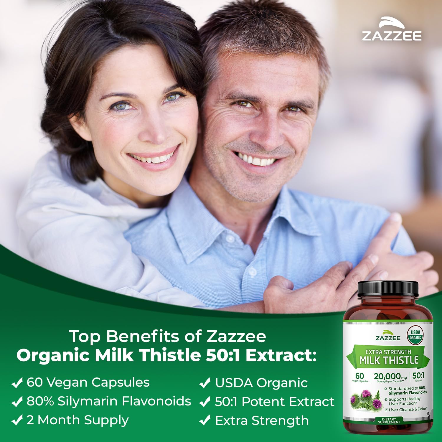 Zazzee USDA Organic Milk Thistle 50:1 Extract, 60 Vegan Capsules — Amazon image 4