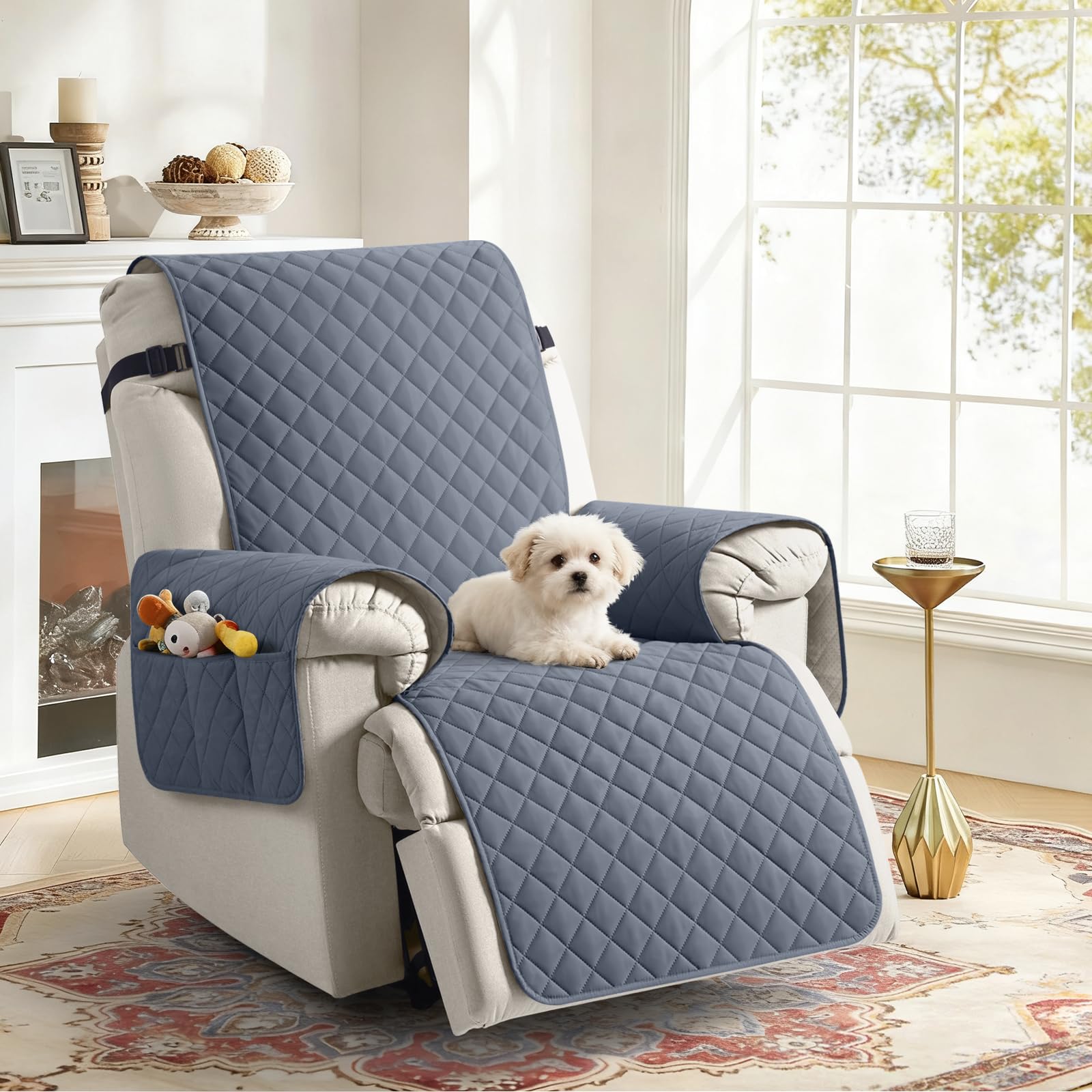TAOCOCO Housse de Fauteuil Relax 1 Place, Housse pour Fauteuil Relax Ectrique avec Poche, Protege Canape Impermeable, Adaptée aux Enfants et Animaux, Lavable.(Gris Bleu, 25 inch)