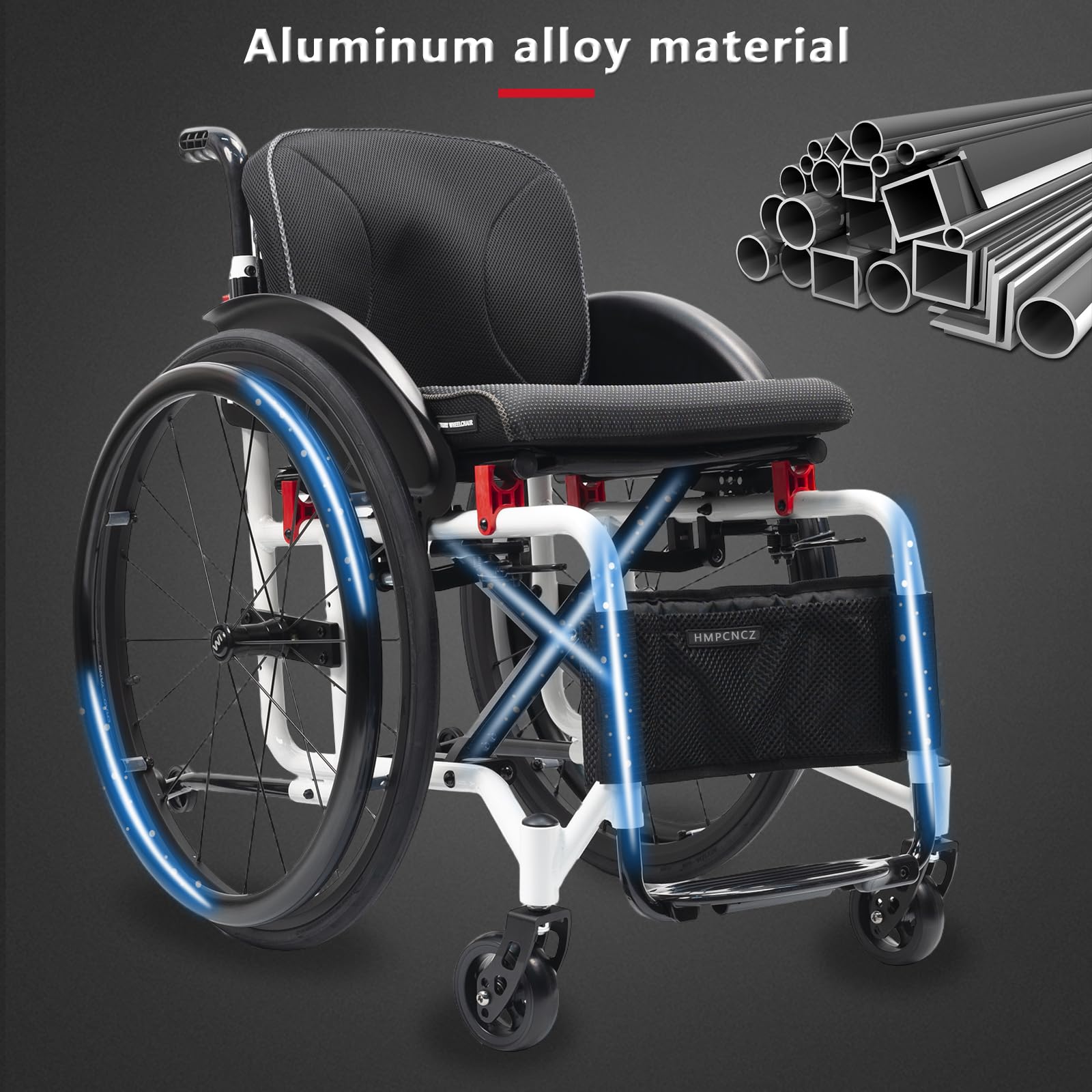 Silla de Ruedas Deportivas de aleación de Aluminio Ligera, Silla de Ruedas de Transporte Plegable Ligera, Silla Manual autopropulsada con Anti-basculante, con Frenos de Mano (42cm/16.5in)