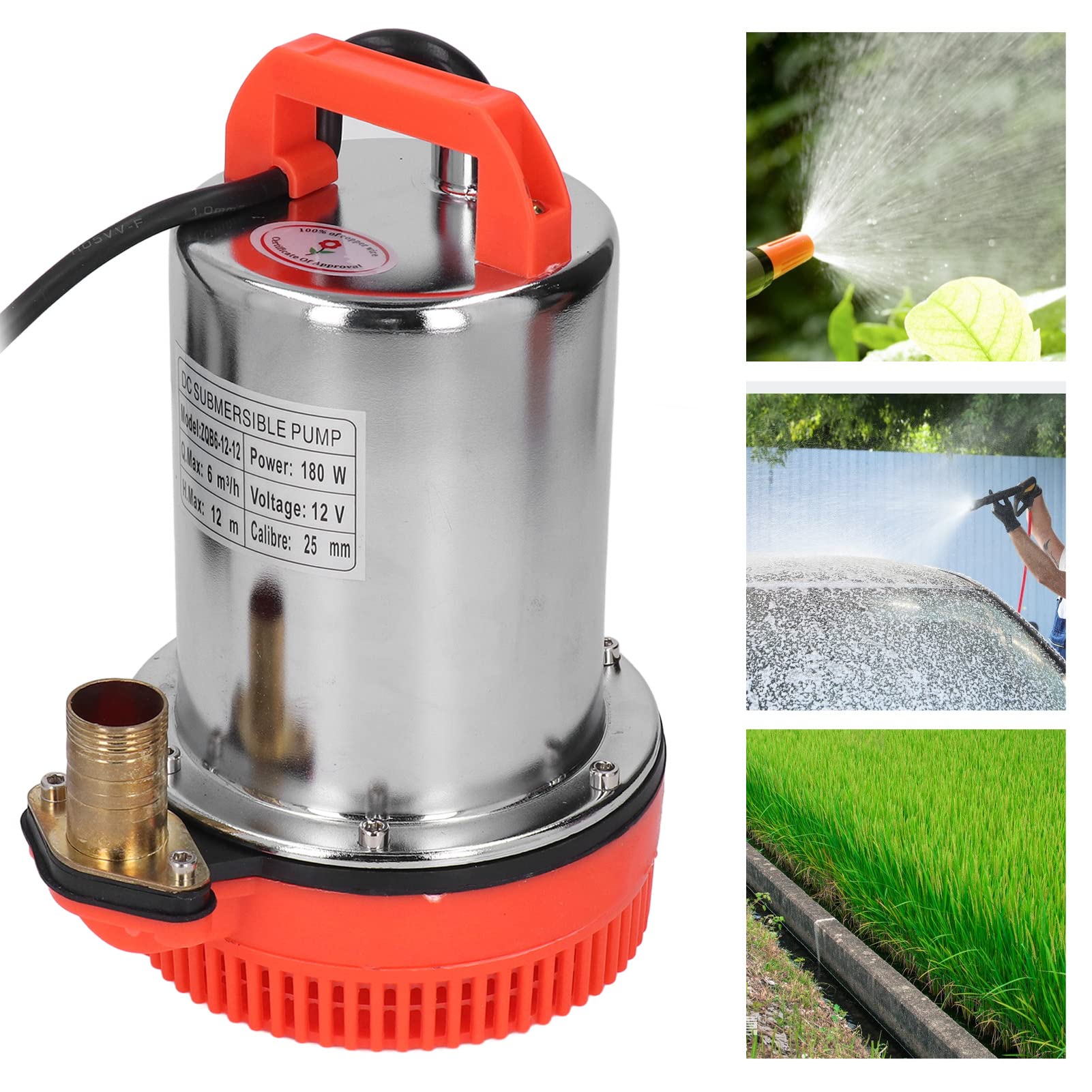 Pompa sommergibile 3800 giri/min Grandi portate 12 M Prevalenza di scarico 180 W DC 12 V Efficiente acqua di fiume Giardino Irrigazione di terreni agricoli