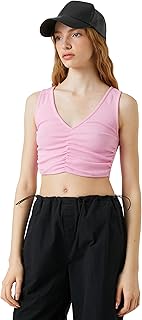 KOTON womens Crop V Neck Sleeveless Tanktop