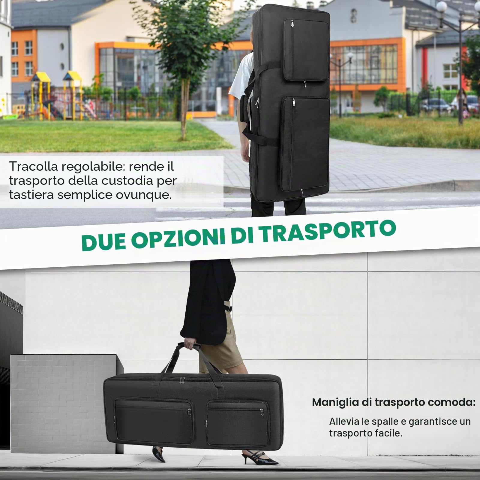 SUNDOY Custodia per tastiera – Gig Bag in robusto tessuto Oxford 600D, imbottitura in schiuma da 8 mm, perfetta per il trasporto di tastiere, accessori musicali e altro ancora (73/76 tasti)