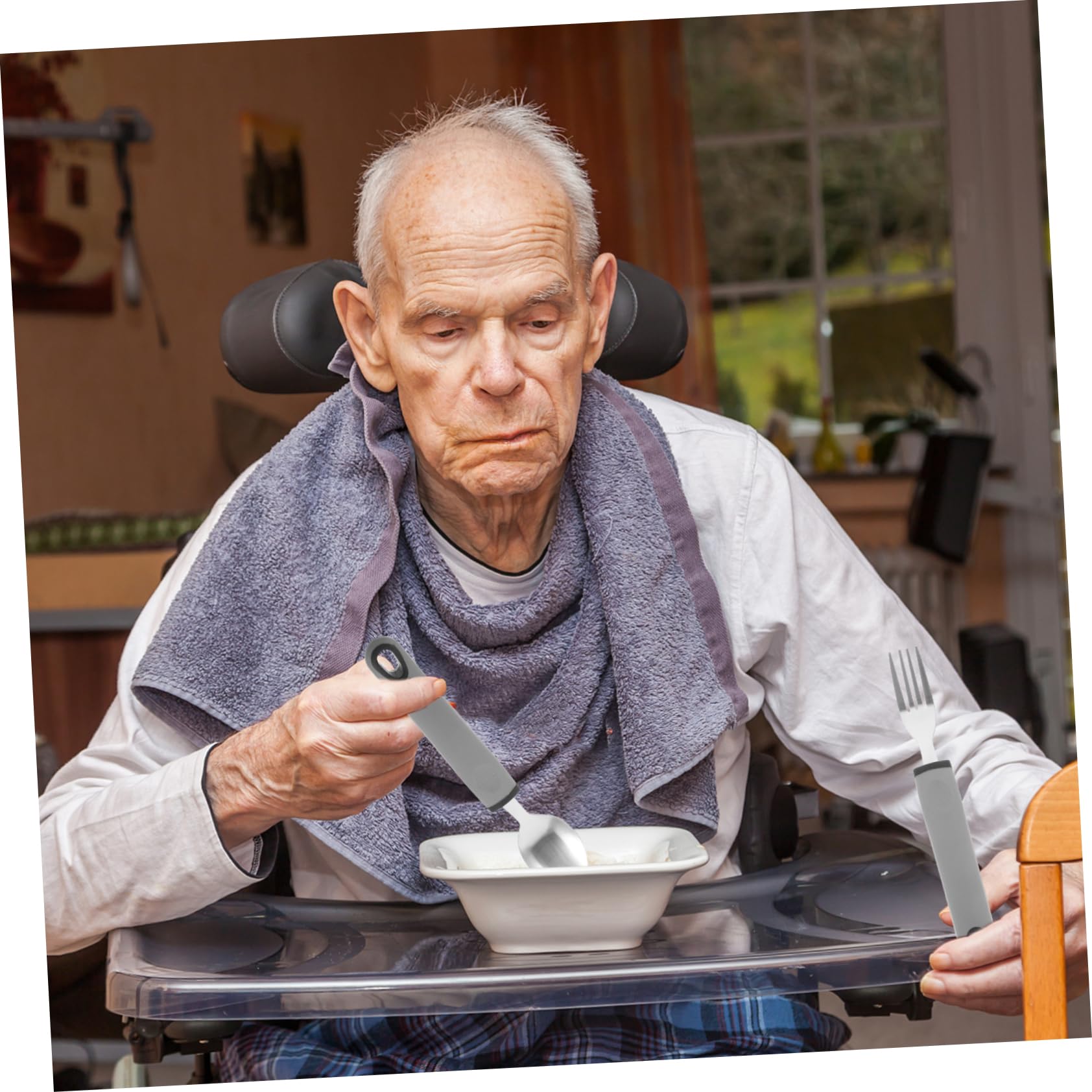 Juego De Utensilios Adaptativos Antitemblores 4 Piezas Mango Gris De Pp, Tpr y Acero Inoxidable Para Personas Mayores, Portátiles, Ergonomía Para Rehabilitación y Alimentación Asistida