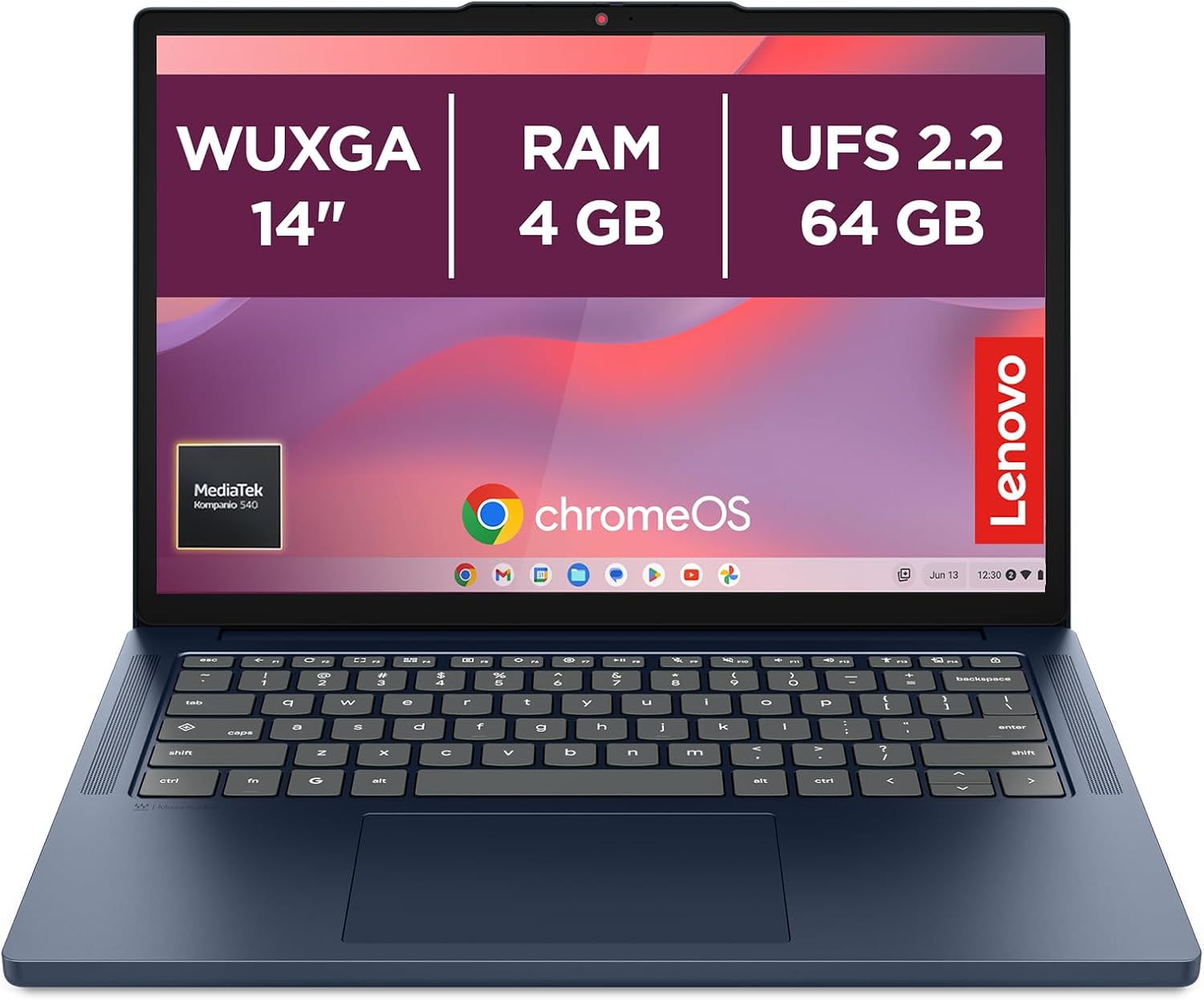 Lenovo Chromebook 14" Notebook IPS WUXGA (1920x1200), 128GB SSD, 8GB RAM, Wi-Fi6E, ChromeOS, MediaTek Kompanio 540 - Laptop Leggero per Studio, Streaming e Uso Quotidiano