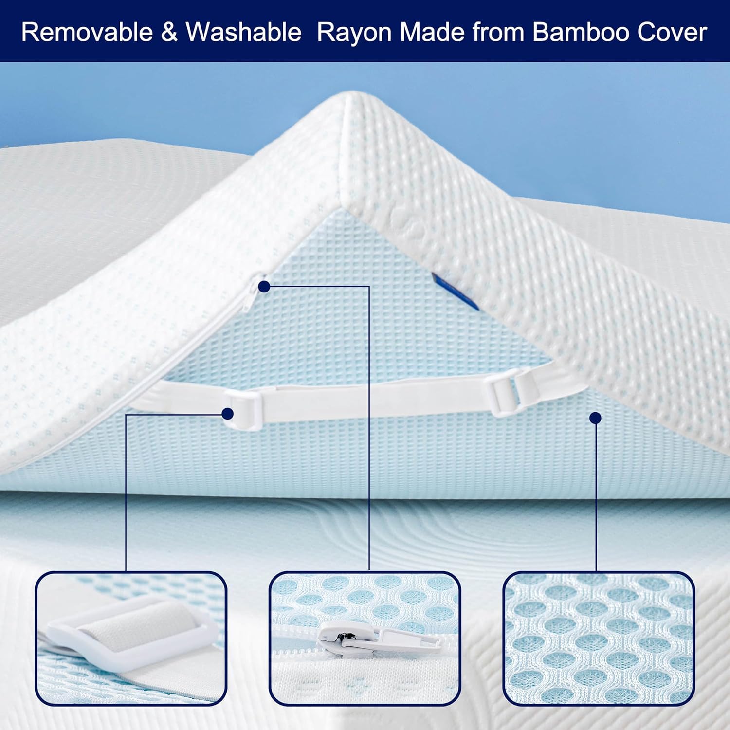 subrtex 7,5 cm Colchón Topper 90x190, Colchón de Espuma Viscoelástica Transpirable con Funda de Bambú Extraíble y Lavable (7,5 cm, 90×190)
