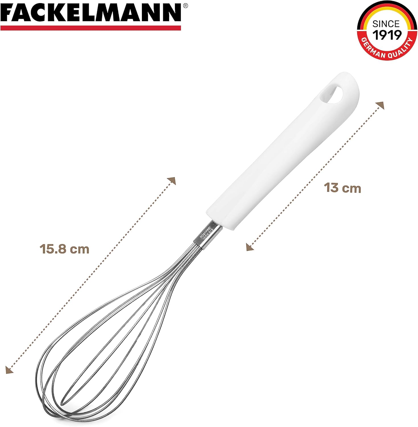 Fackelmann 11, 4" Of Pp/Stainless Steel "Arcadalina" Egg-Whisk, White/Silver