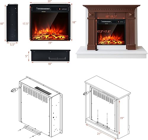 Miniatura 5 de Giantex Calentador eléctrico de chimenea de 18 pulgadas, chimenea eléctrica empotradamontada en la pared, chimenea eléctrica con control remoto, 2