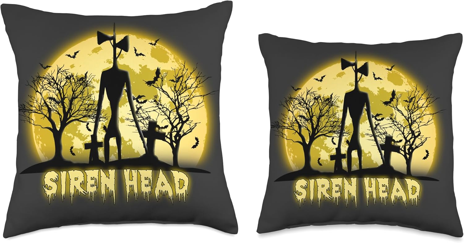 Cryptid Yellow Moon with Bats Siren Head Folklore Throw Pillow