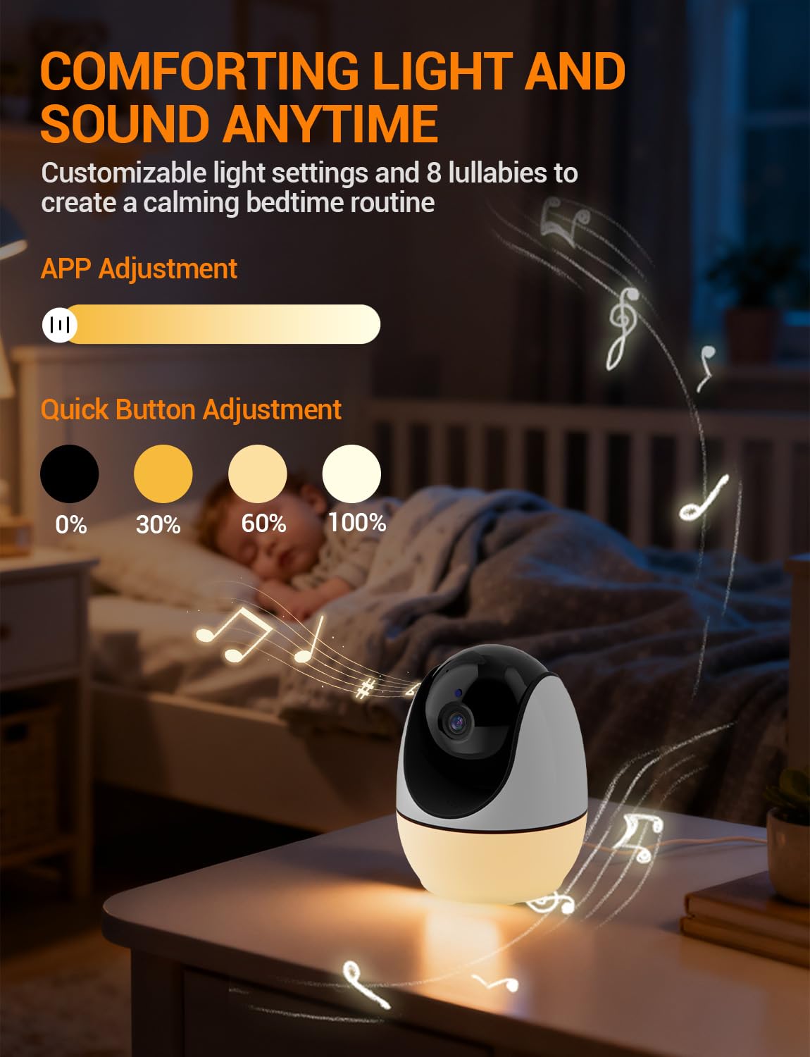 BURNNOVE Baby Monitor Video e Audio Schermo 5" IPS Connessione WiFi App per Smartphone con Luce Notturna Temperatura e Umidità Monitoraggio Movimenti Visione Notturna 8 Ninne Nanne Audio Bidirezionale