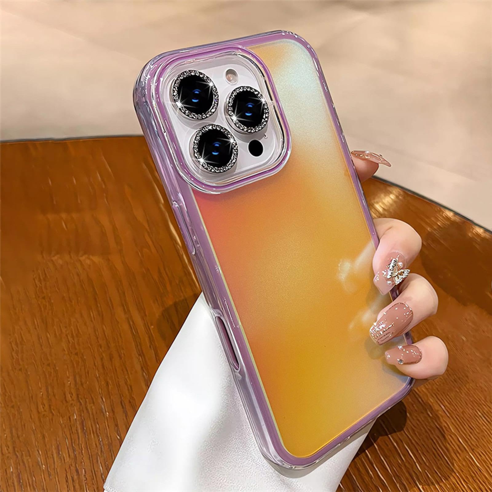 Film de Protection Antichoc Transparent à Paillettes et dégradé Laser Aurora (pour iPhone 15/Rose)