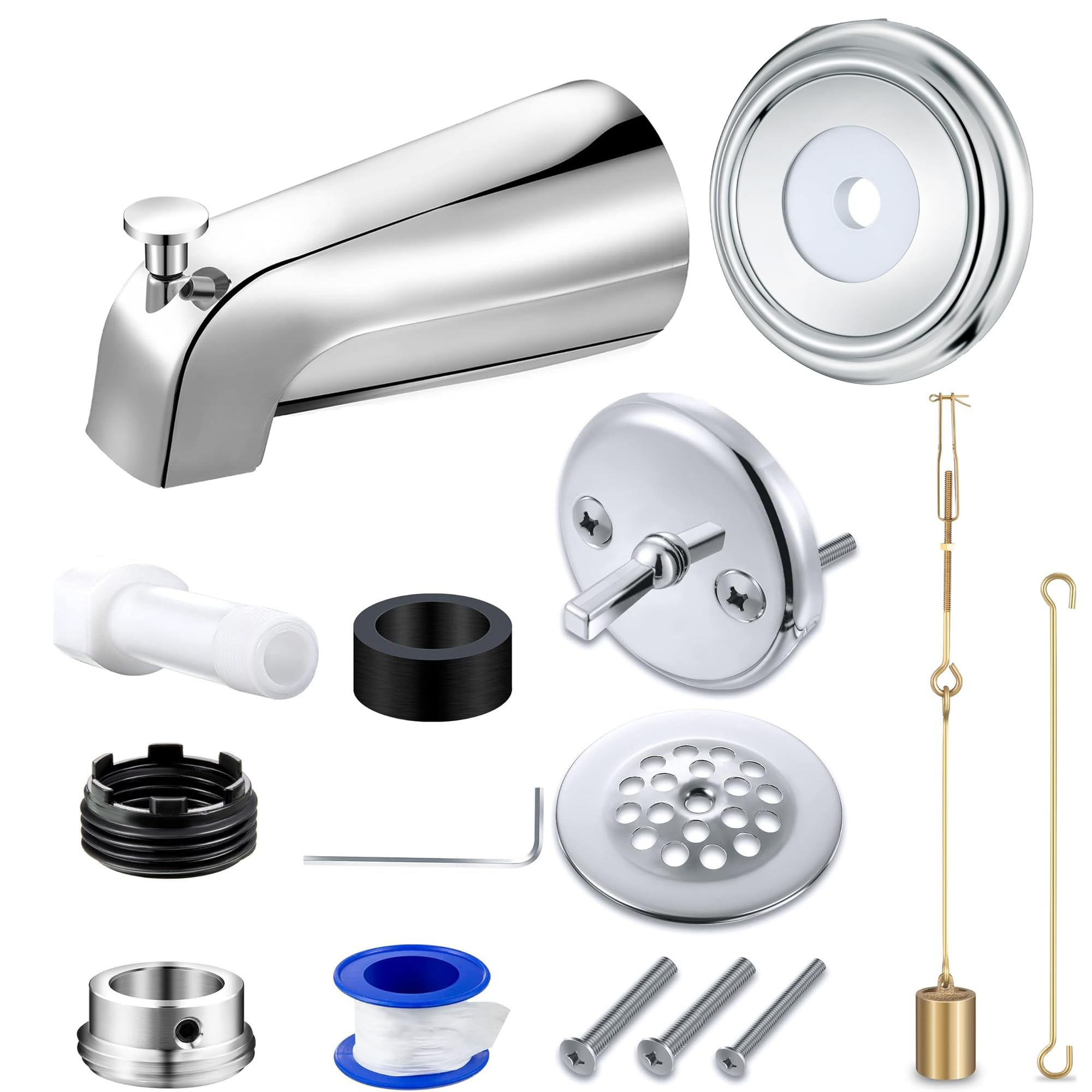 Enhon Kit di riparazione universale per vasca da bagno, beccuccio per vasca da bagno con deviatore (universale per tubi in rame da 1,3 cm, IPS da 1,3 cm e IPS da 0,75 pollici), anello di copertura in