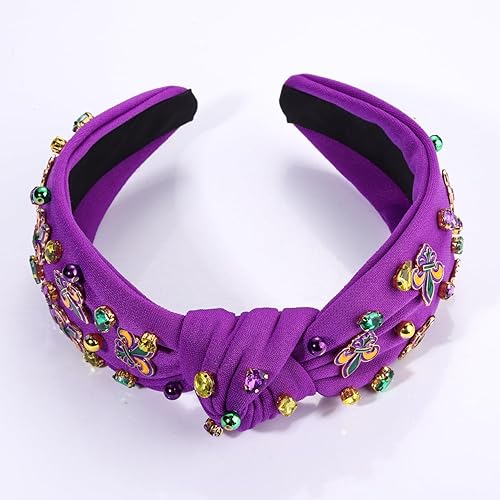Miniatura 9 de NVENF Diadema de Mardi Gras, accesorios para mujer, diademas de flor de lis, diadema anudada con perlas de diamantes de imitación, regalos de fiesta