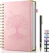 Smarpau Notebook A5, 240Pages Wirebound Spiral Notebooks, 100gsm Thick Paper, PU Leather Journals for Women Men Note Taking School Office - 14.5 x 21cm, Pink