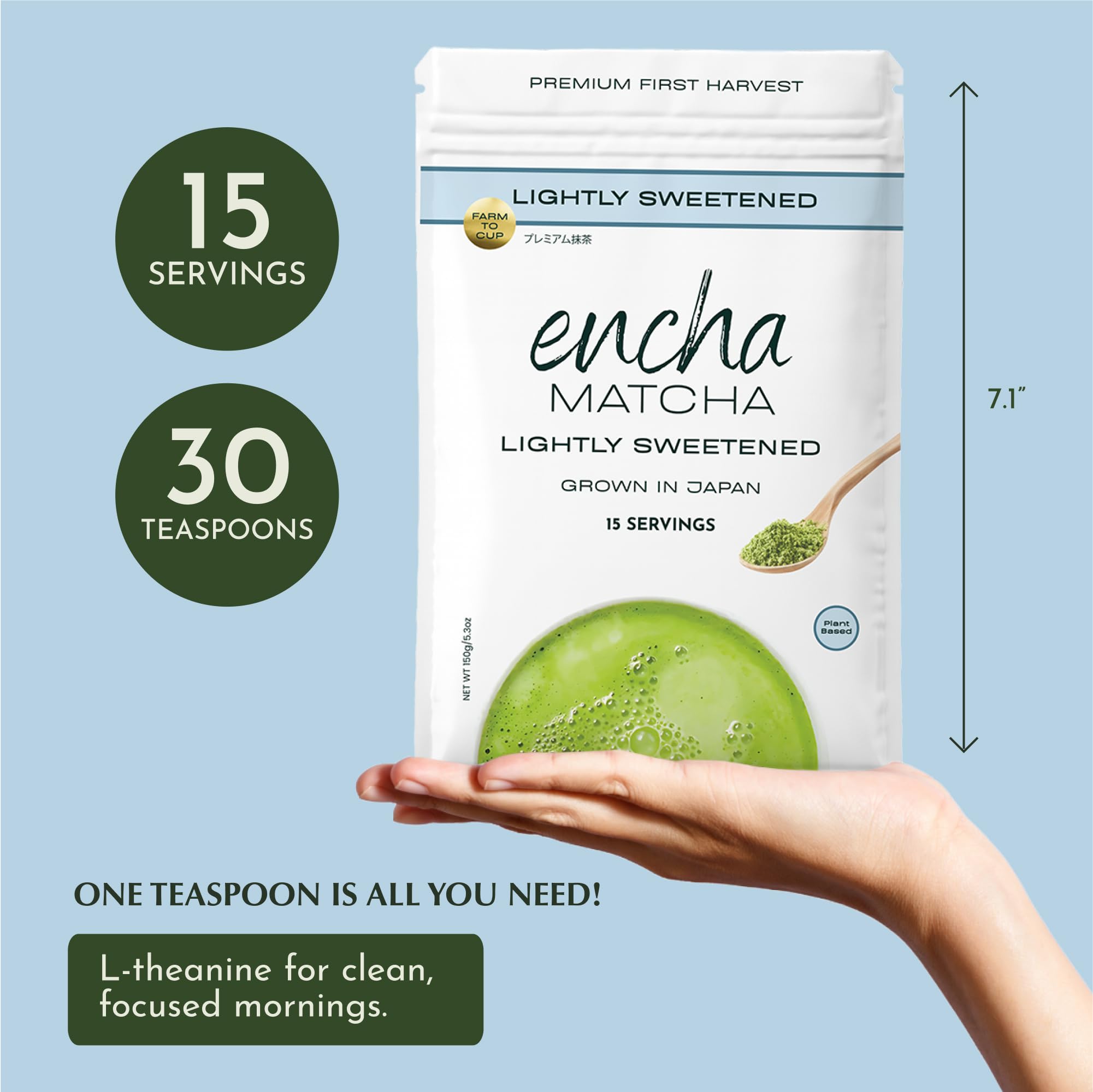 Encha Matcha Latte Powder Sweetened - Lightly Sweet Matcha Powder - First Harvest - Premium Japanese Matcha - — view 6