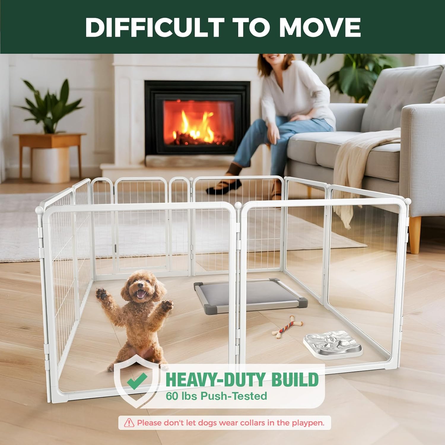 FXW AuraSpace Pro Acrylic & Wire Mesh Indoor Dog Playpen, 24" Height 8 Panels Metal Dog Pen for Puppies & Small Dogs, White│Patented