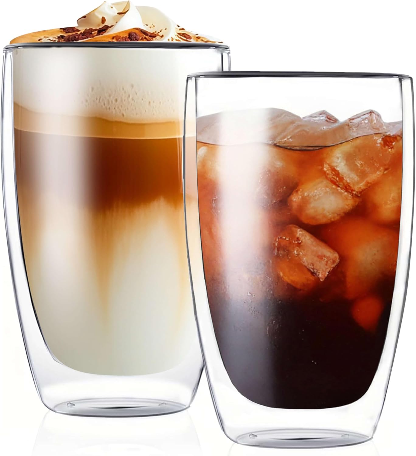 MESNEY 17oz Double Walled Glass Coffee Mugs, Glass Coffee Mugs Set of 2, Insulated Clear Cappuccino Latte Mugs for Home, Cafe & Restaurant, Durable Stackable Drinking Glasses