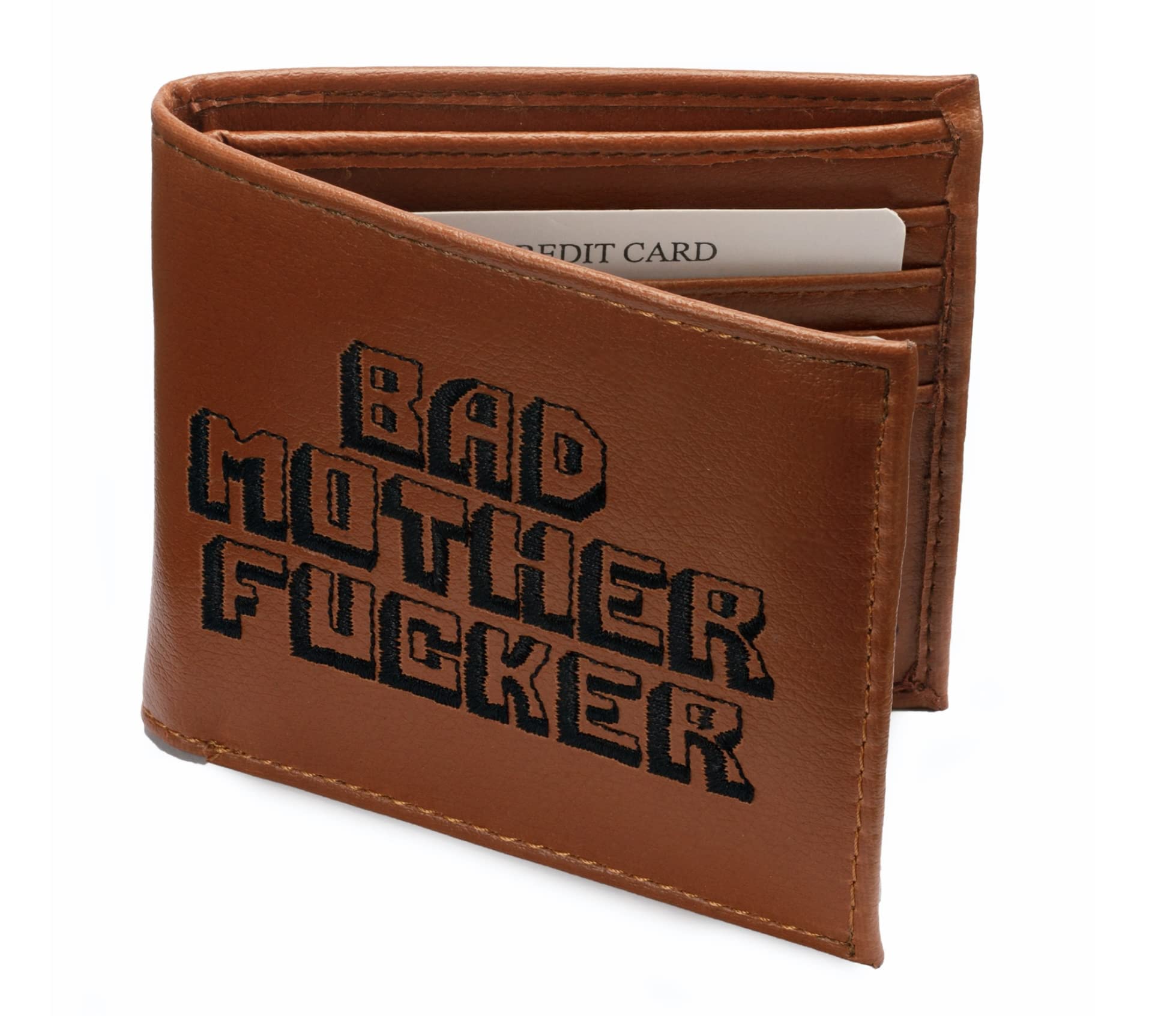 Bad Mother Mofo Wallet, Embroidered, Synthetic PU Leather, Men's Bifold, Tan