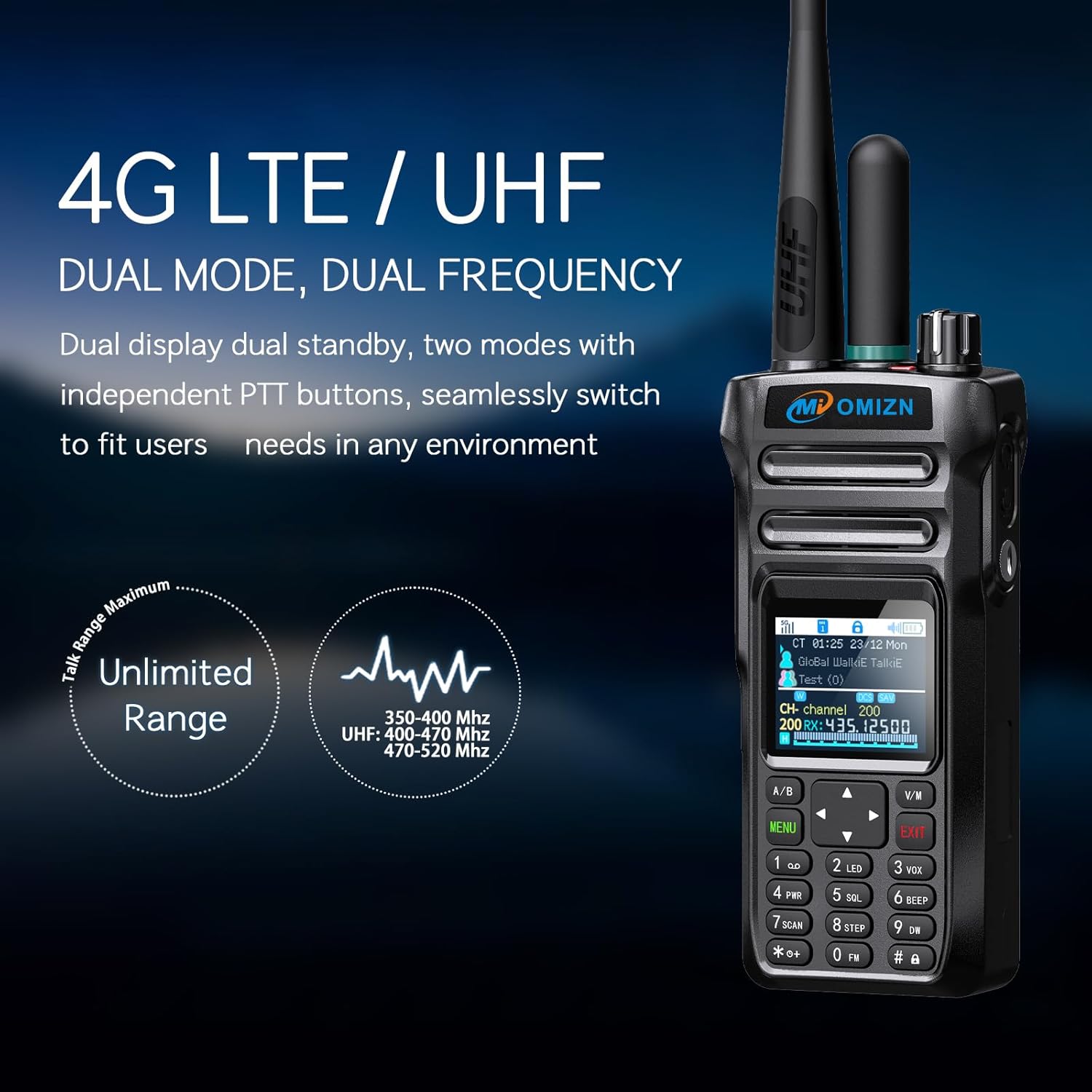 X6 Dual Mode Walkie Talkies Unlimited Range, 4G LTE & 10W UHF Analog Two Way Radio Long Range for Business, Outdoor, Security
