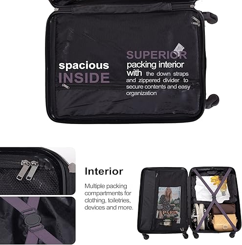 Miniatura 7 de Juego de maletas duraderas de viaje con ruedas giratorias TSA, equipaje de mano, juego de 3 piezas (20 pulgadas24 pulgadas28 pulgadas), Berenjena,