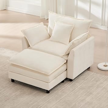 Oversized Chaise Lounge Chair Indoor, Modern Chenille Sleeper Sofa Bed with Pillows, Deep Seat Cloud Couch Reading Chairs, Upholstered Sofas Couches for Living Room,Beige
