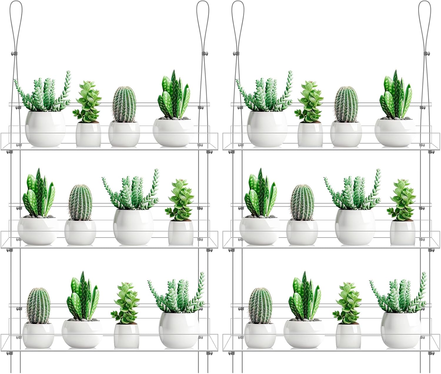2 Pcs 16 Inch 3 Tier Clear Hanging Window Plant Shelves Acrylic Shelves Hanging Plant Stand Window Hanger Flower Pot Organizer Storage for Indoor Wall Garden Grow Herb