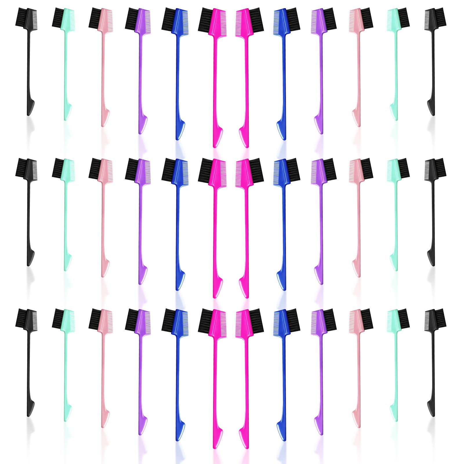 NICEMOVIC 36 PCS 3 in 1 Hair Edge Brushes Bulk Double Sided Hair Brush Comb Bulk Set, Hairs Edges Styler Fine Tooth Combs, Rat Tail Comb Combing, Slicking Hair for Women, Styling Tools, 6 Colors