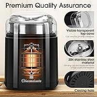 Vista 3 de Molinillo de especias para hierbas, molinillo de hierbas de 200 W con hoja de acero inoxidable y cepillo de limpieza, molinillo eléctrico