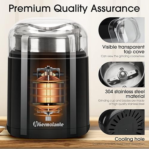 Miniatura 3 de Hermolante Molinillo de especias para hierbas, molinillo de hierbas de 200 w con hoja de acero inoxidable y cepillo de limpieza, molinillo eléctrico