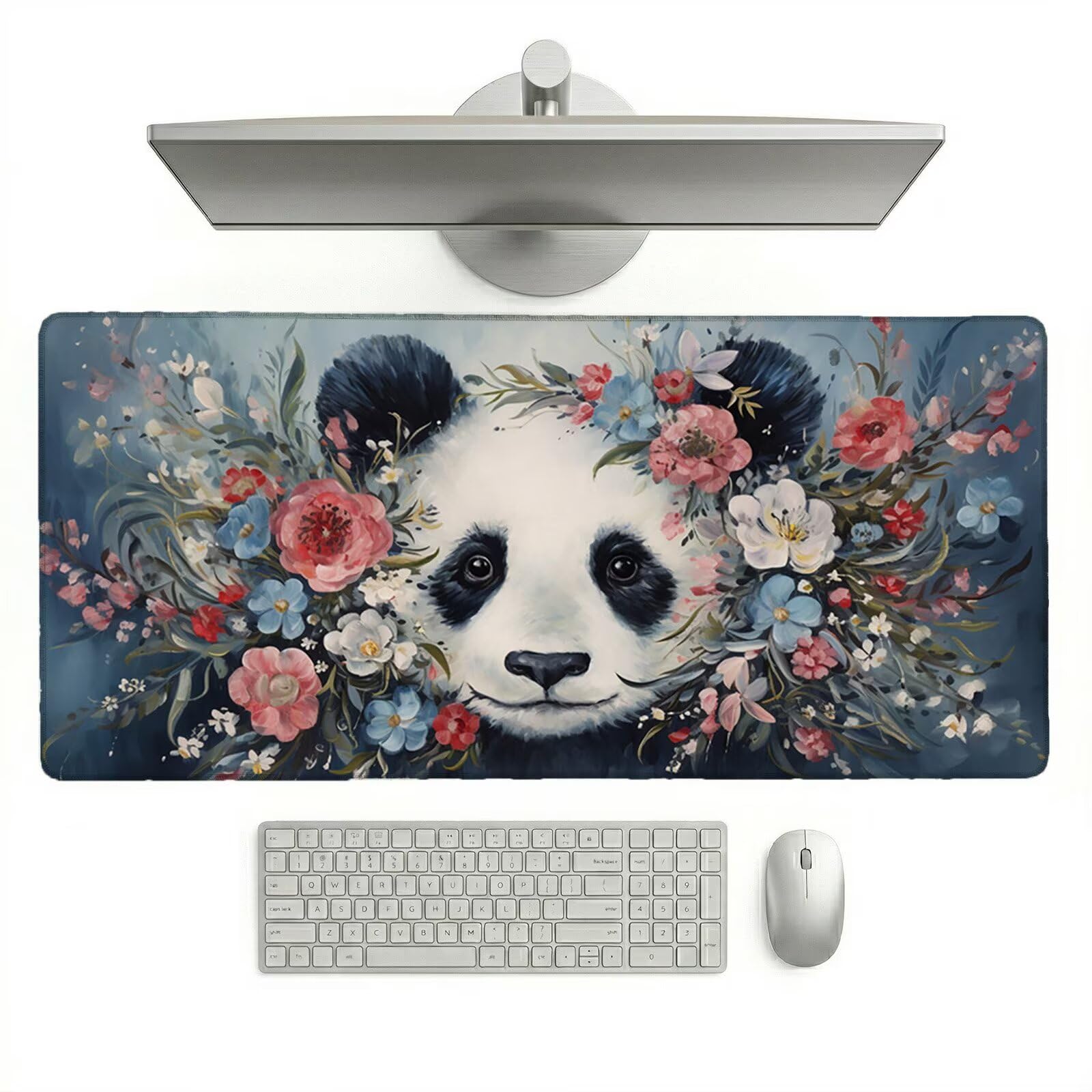 Sottomano Scrivania Grande 1200 x 600 x 3 mm Panda Gigante Tappetino Tastiera Computer con Base Antiscivolo e Bordi Cuciti, Protezione Impermeabile, per Lavoro, Casa e PC Gamer, Regali (Fiore) L-x1539