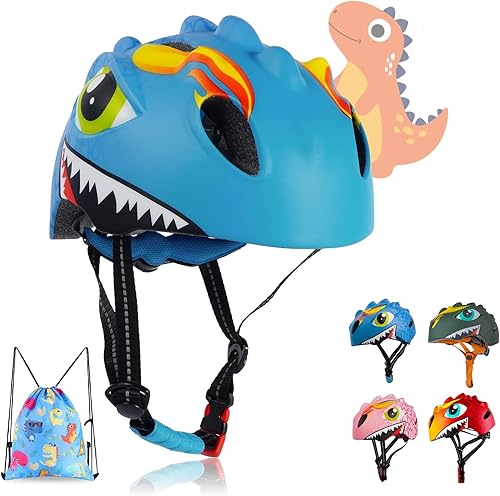 Casco de bicicleta para niños y niñas de 3, 4, 5, 6 años, con dinosaurio 3D, ligero, certificado de seguridad, para niños pequeños, ciclismo,