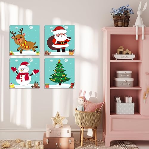 Miniatura 7 de hkejoi Pintura de Navidad por números para niños, paquete de 4 con lienzo enmarcado, pintura de Navidad por números para niños de 4 a 8 a 12 años,