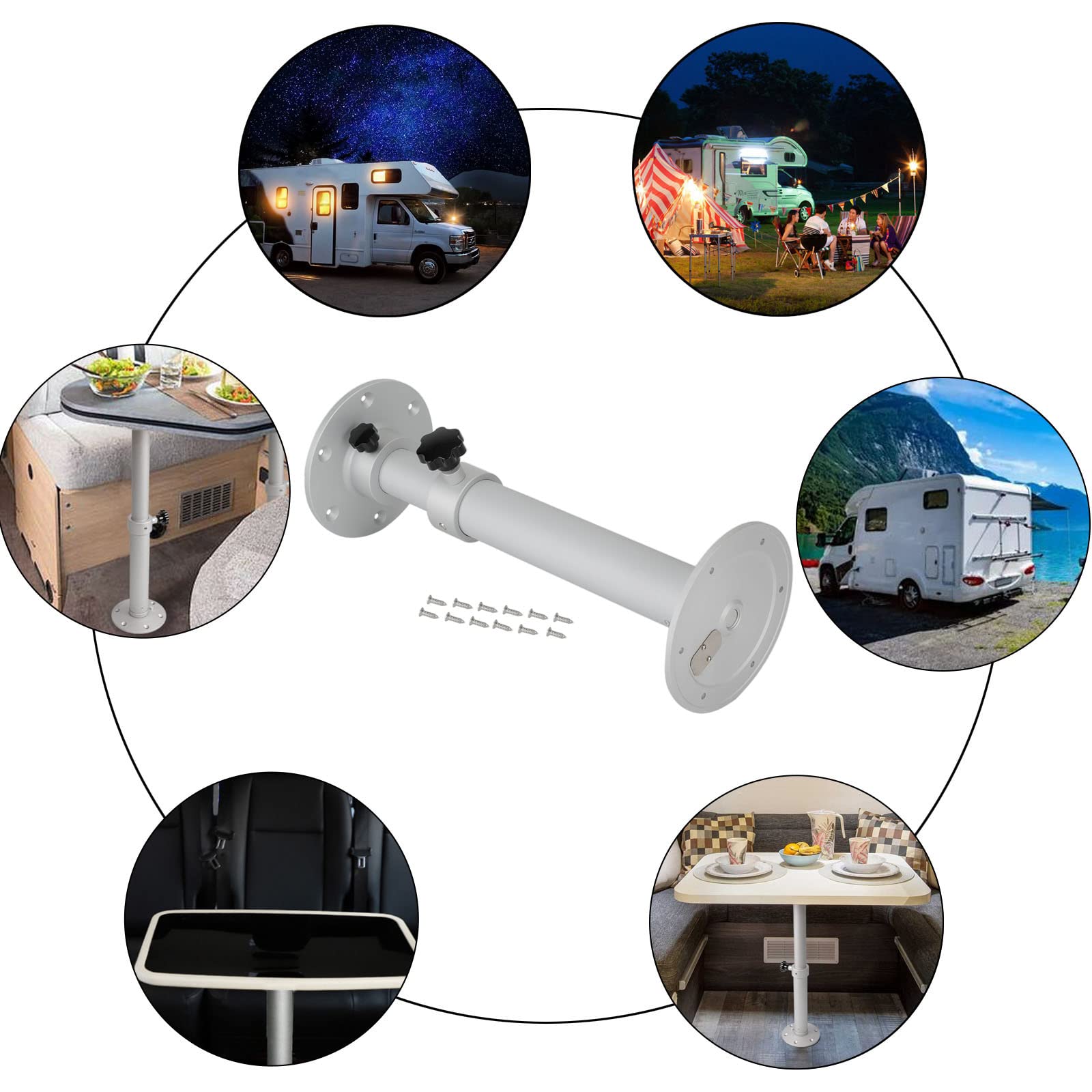 Tischbein Verstellbare,Aluminium-Legierung Tischbeine für RV, Boot, Camper, Wohnmobil – Abnehmbarer Podestständer mit Sicherheitsstopp (Sliver)
