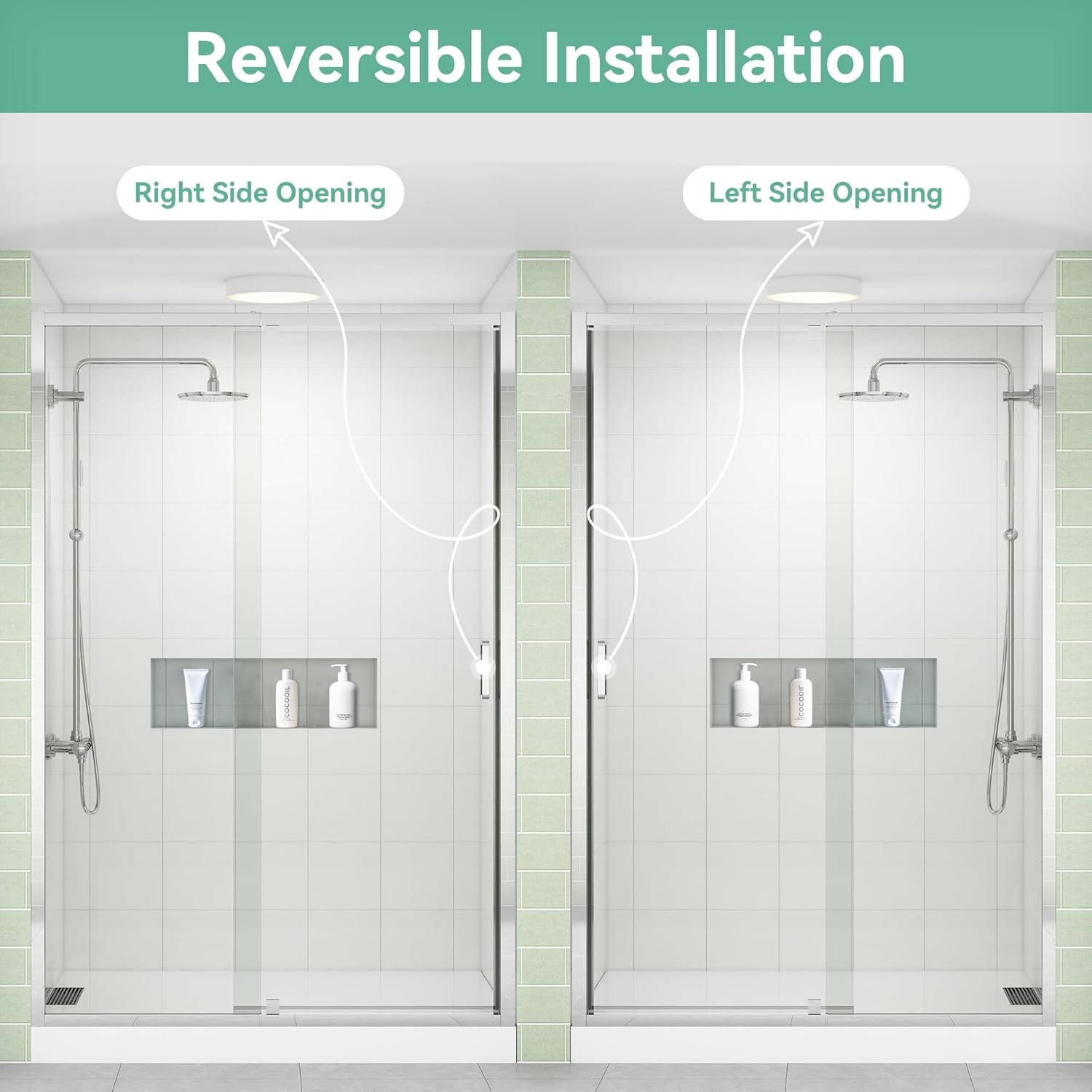 Pivot Shower Door,32-36" W x 76" H Frameless Shower Door, 1/4"(6 mm) Thick Clear Tempered Glass, Chrome Finish, Reversible Glass Shower Door