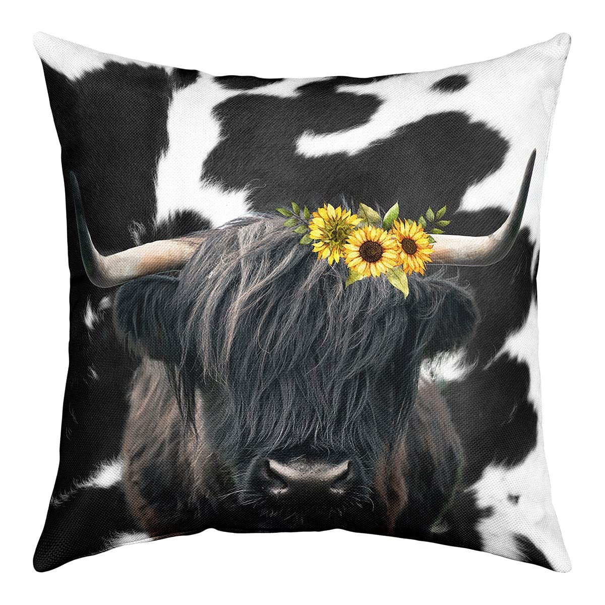 Housses de coussin motif vache des Highlands 40x40 lot de 4 décoration style ferme et rustique