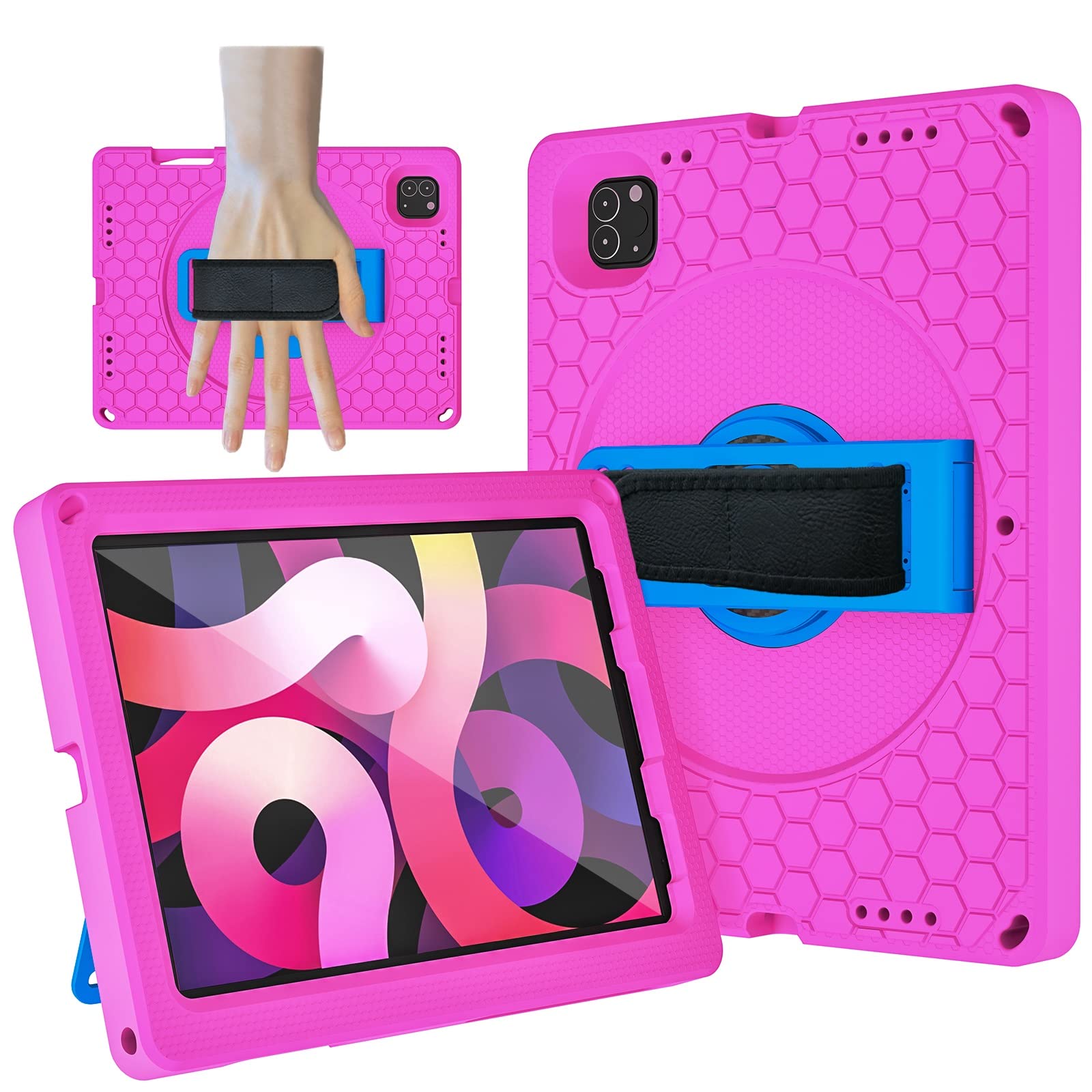 Ultra Slim Case For iPad 2018 Pro11Inch/2020 11Inch/ Air4 10.9/Air5 10.9 Inch Tablet Case with 360° Rotatable Kickstand/Hand Strap,Durable Lightweight EVA + PC Shockproof Handle Stand Cover Tablet Bac