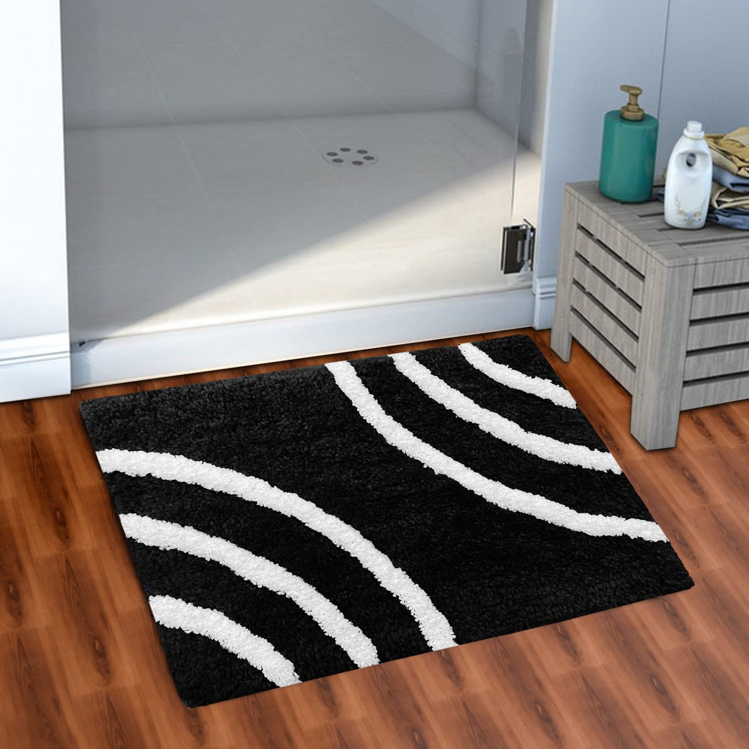 AEROHAVEN™ Glorious Super Soft Microfiber Abstract Designer Anti Slip Bathmat - BM28 - (Black)