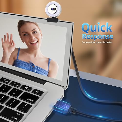 Miniatura 9 de TENFISH Cámara web 2K, cámara web de enfoque automático HD con micrófono, cámara web de luz de anillo ajustable, cámara de video con cubierta de