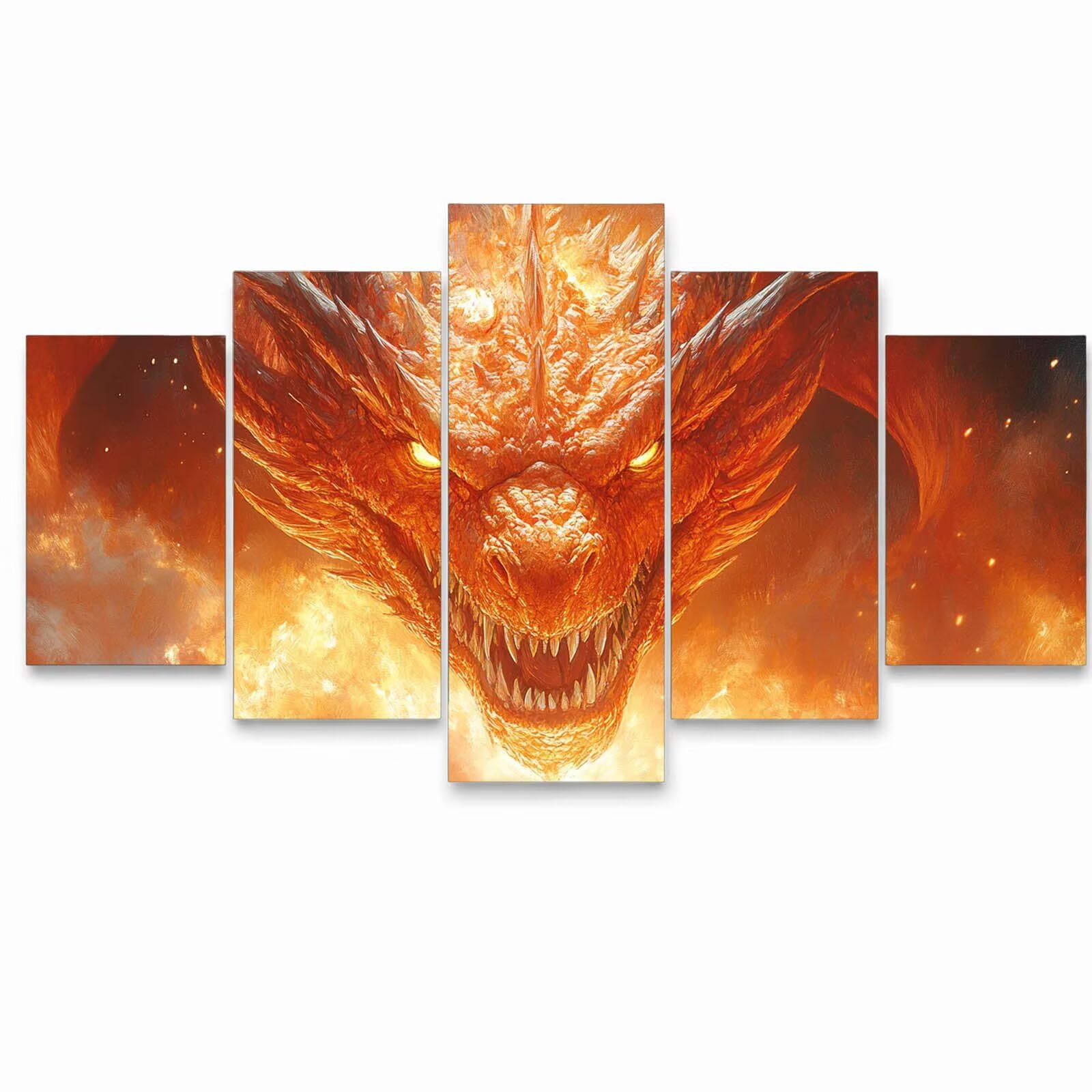 5 Pack Leuchtend Malen Nach Zahlen Erwachsene Drachen Drei Größen YCBZ-2078 | DIY Set Erwachsene mit Pinselset Acrylfarben Set Fünf Leinwand zum Bemalen Flamme für Deko Wohnzimmer Geschenke für Frauen