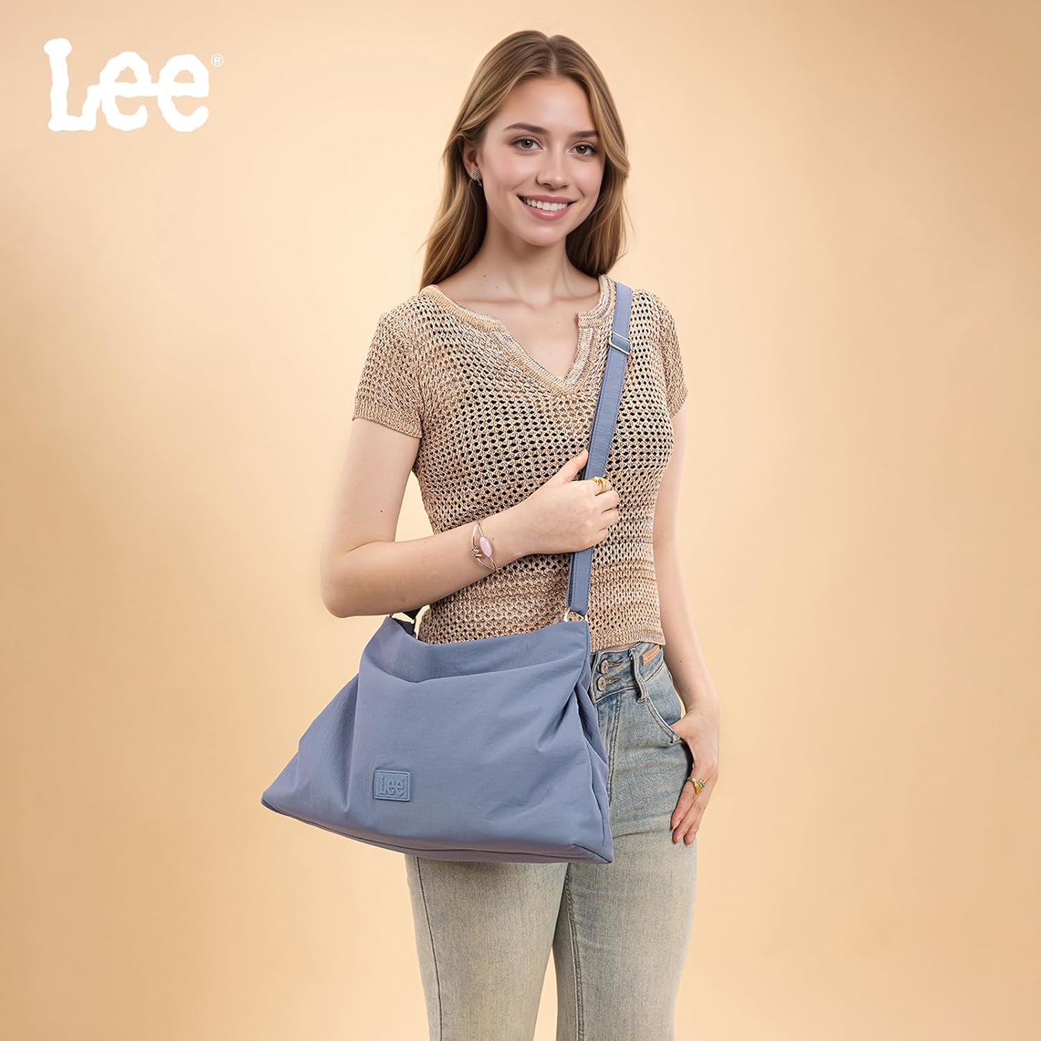Lee Nylon Hobo Crossbody Bag for Women, Large Shoulder Tote Handbag Casual Work Purse with Adjustable Strap