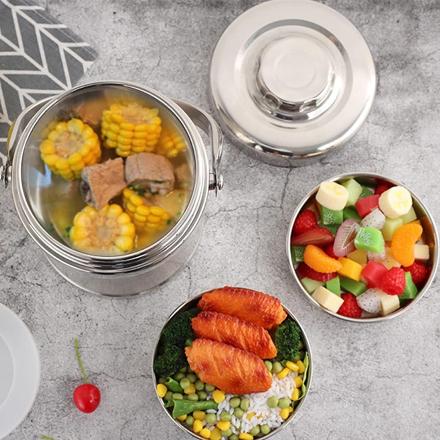 Contenitore Portavivande Termico per Alimenti, 2 L in Acciaio Inossidabile, Lunch Box Isotermico con Scomparti, per Pasti Caldi e Freddi, Porta Pranzo Riutilizzabile con Manico…
