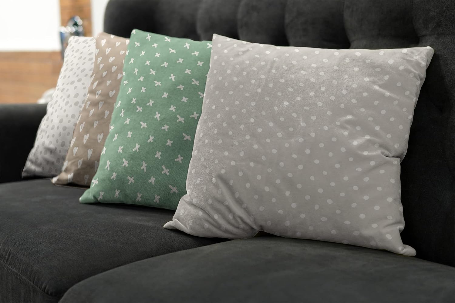 Ambesonne Minimal Throw Pillow Cushion Case Pack of 4, Repetitive Spots Dots Blots Hearts and Scandinavian X Shapes Pattern, Modern Accent Double-Sided Printing, 20" x 12", Tan Sea Green Pale Grey