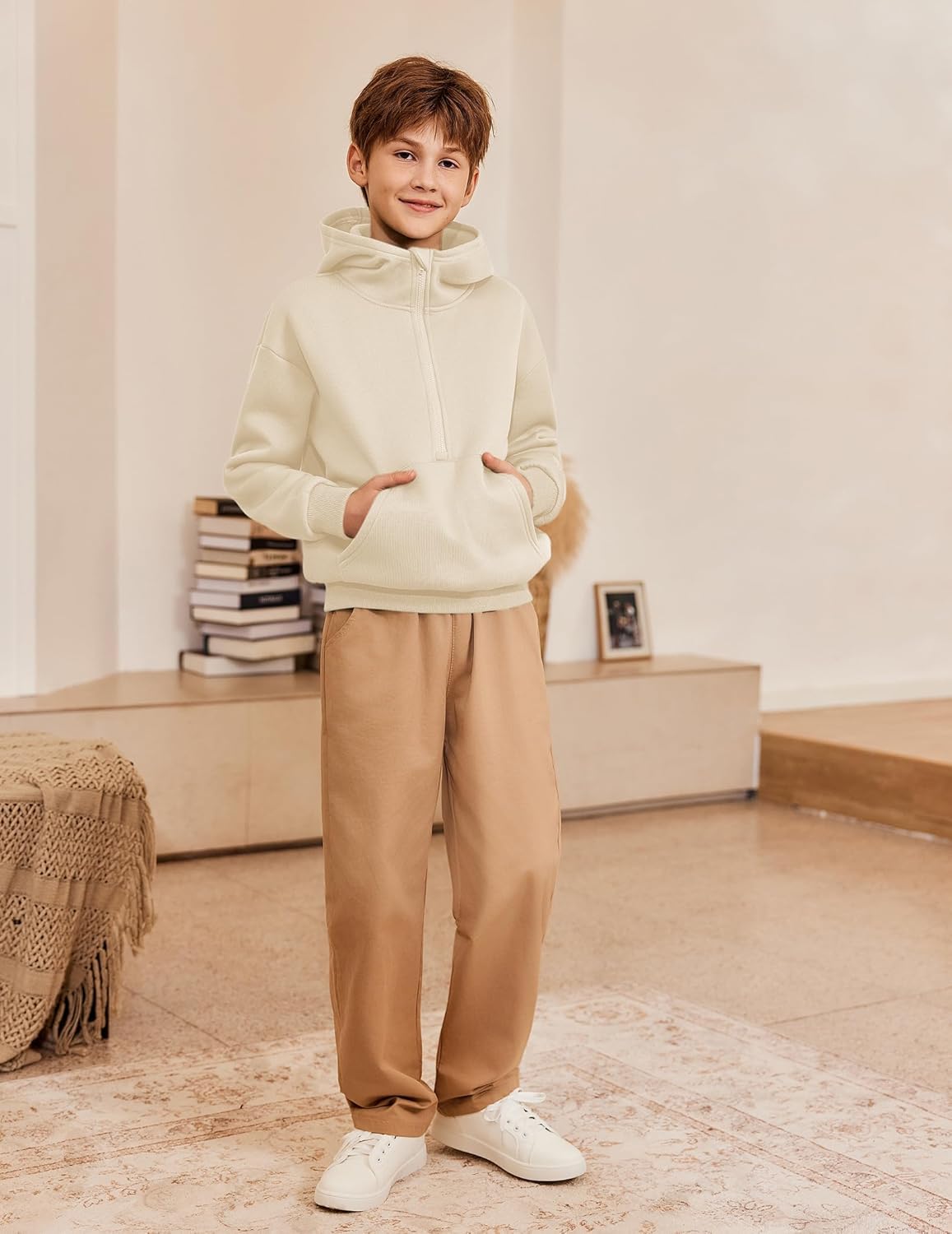 Arshiner Boy's Hooded Sweatshirts Long Sleeve Hoodies Kids Quarter Zip Pullover with Kangaroo Pocket 5-14Y