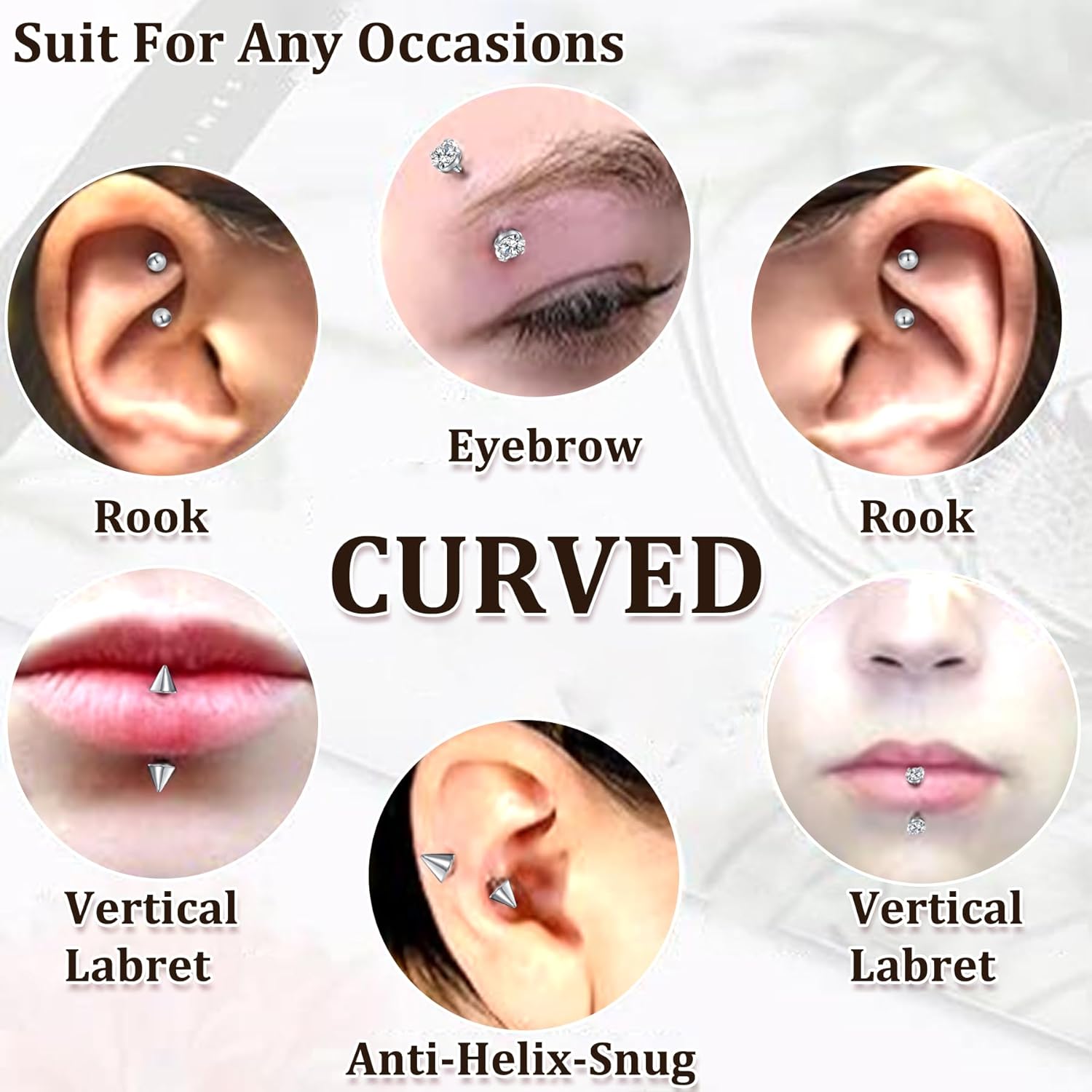 Zolure Eyebrow Piercing Jewelry Curved Barbell Stianless Steel Tiny Eyebrow Ring Daith Rook Earrings Vertical Labret Lip Jewelrys Ear Helix Conch for Women Men 16g 6mm/8mm/10mm - Image 3