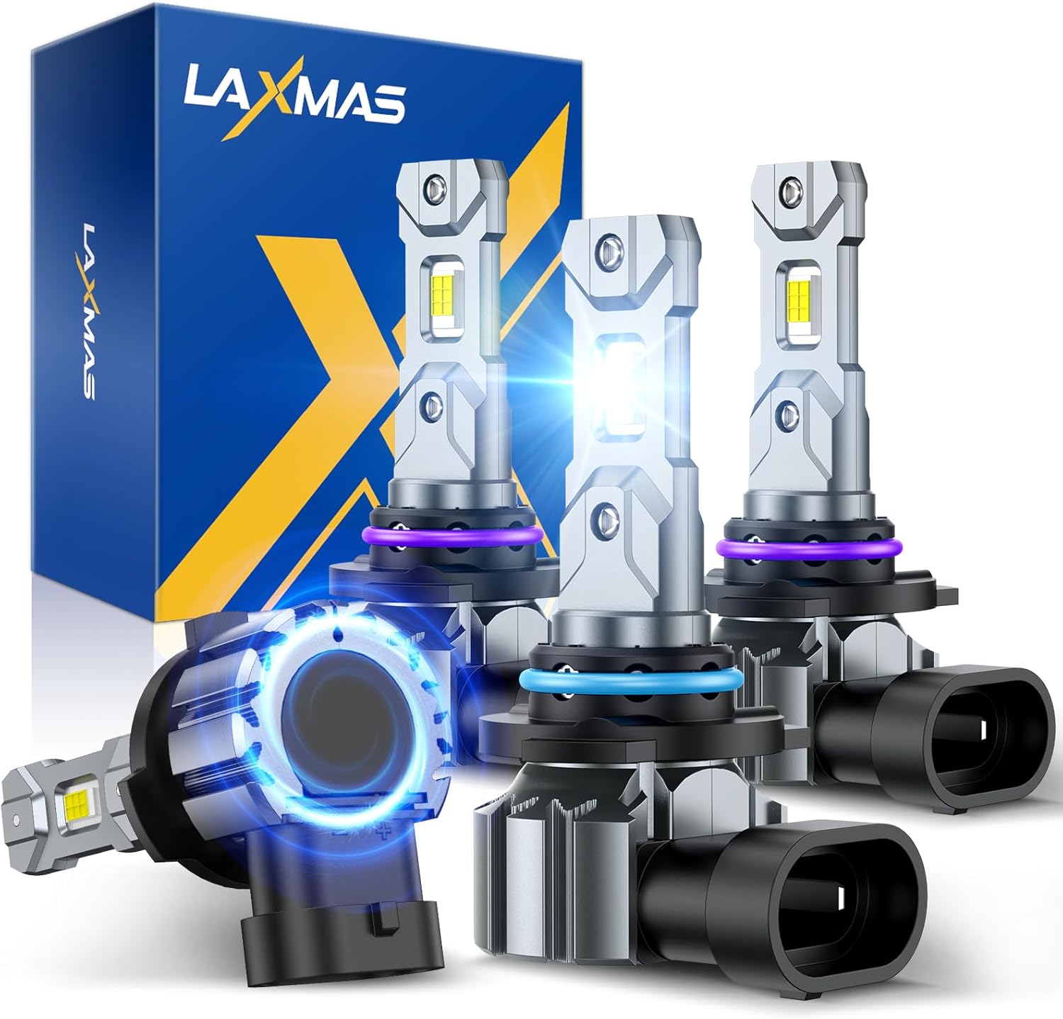 Laxmas 2025 Super Brightness HB3/9005 HB4/9006 Bulbs, 56,000LM Brightness Light, HB3 HB4 Bulbs, Wider Driving Vision, 6500K Cool White, 50000+ Hrs Lifespan, 99% Fit Your Vehicles, Plug & Play, 4 Pack