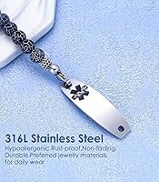 Vista 6 de Pulseras de alerta médica para mujeres y hombres, pulsera de identificación médica personalizada, pulsera de alerta médica de emergencia con cuentas